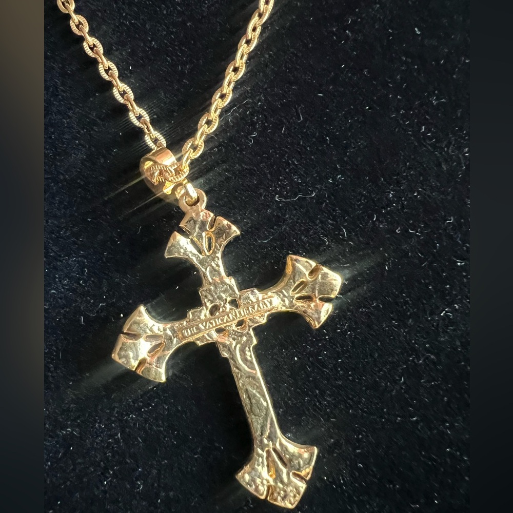 Vatican Library Gold-Tone Cross Necklace w/ Sparkling Rhinestones - Picture 11 of 16